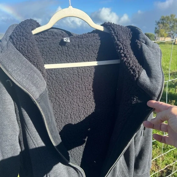 FOX Racing Y2k 90s Motocross Grunge Sherpa lined Zip up Hooded Sweatshirt Gray - Picture 3 of 6